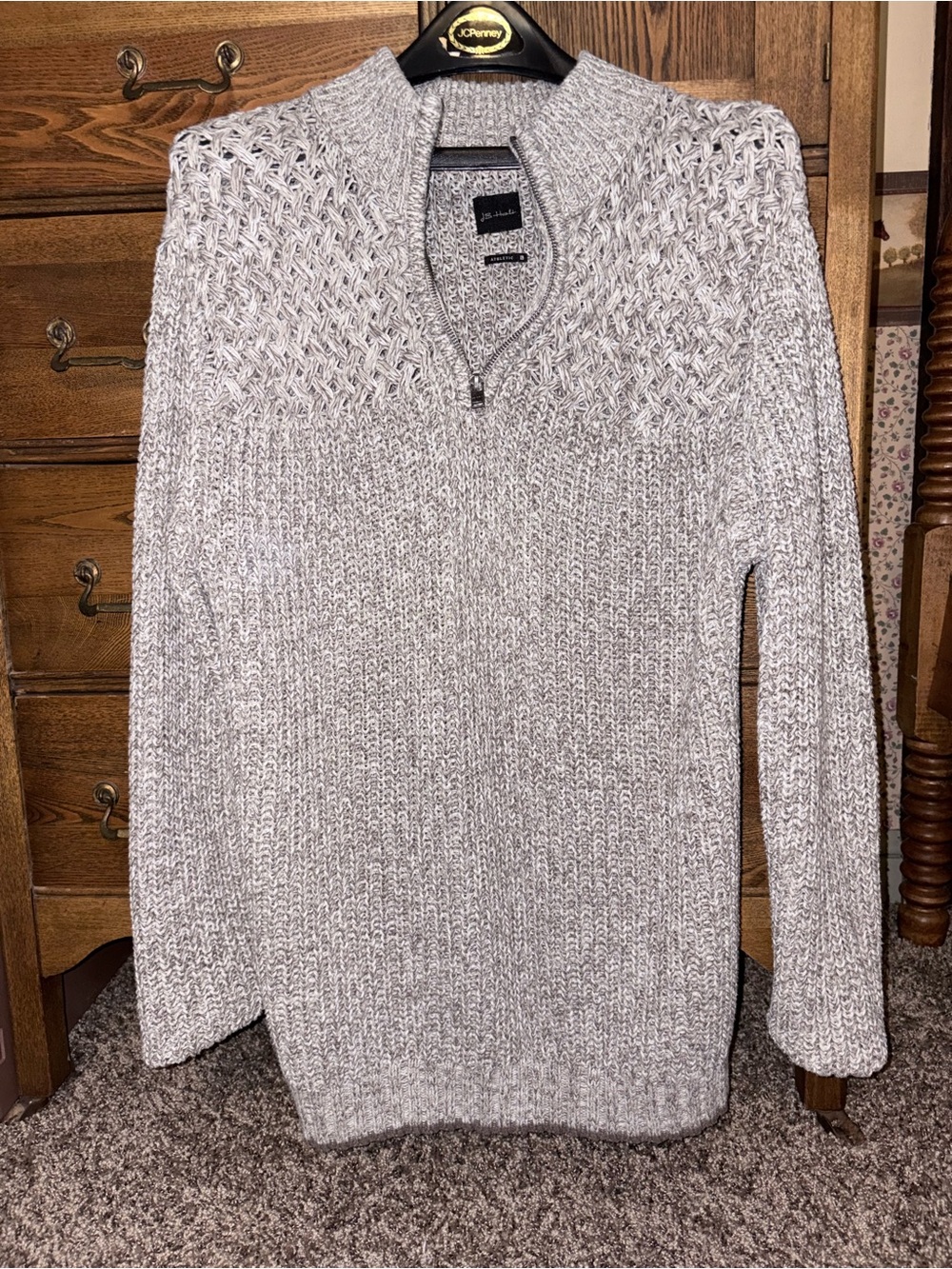 Men's Light Gray Zip-Neck Knit Sweater